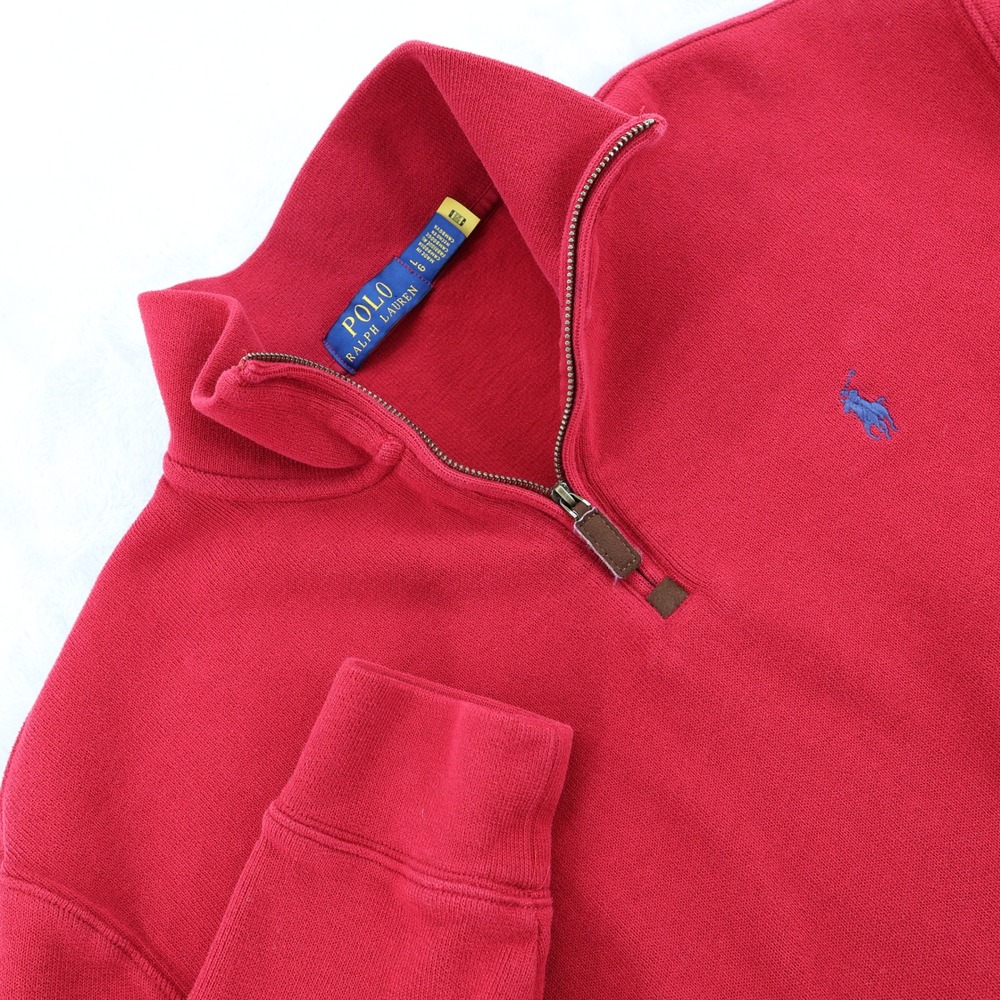 Polo Ralph Lauren Mens Red Quarter Zip Pullover Cotton Knit Sweater Large
